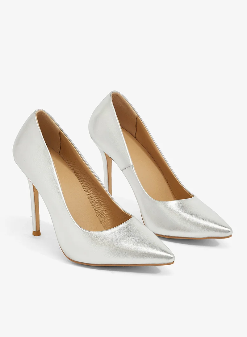 Ella Limited Edition silver PU stiletto, pointed toe pump