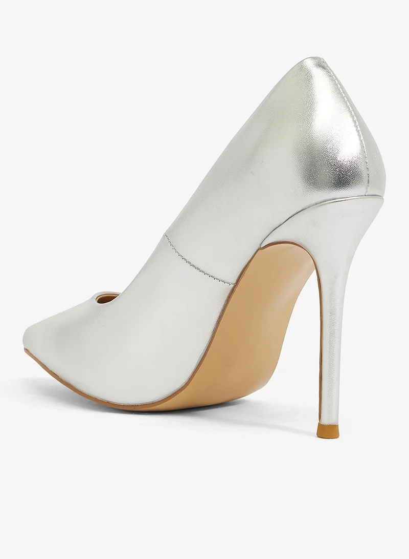 Ella Limited Edition silver PU stiletto, pointed toe pump