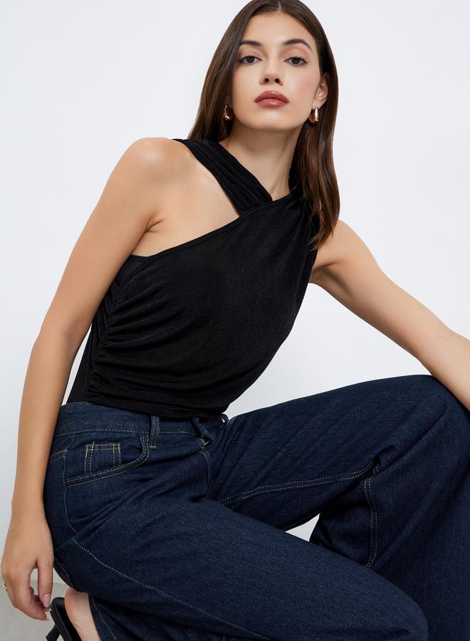 Styli Black Textured Sleeveless Bodysuit - Image 1