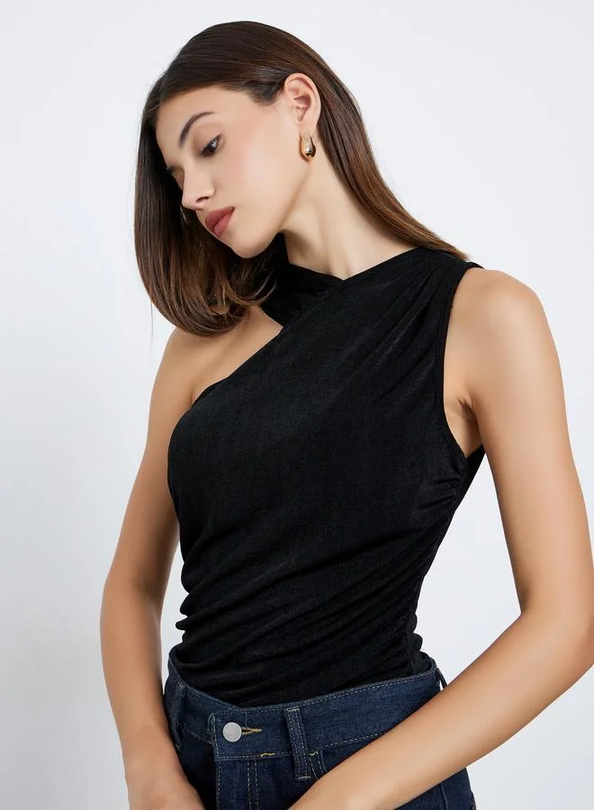 Styli Black Textured Sleeveless Bodysuit