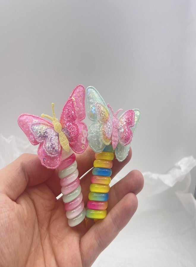 Plenteous ربطات شعر حلزونية متعددة للنساء والفتيات، ربطات شعر سلكية، ربطات شعر مطاطية، حامل ذيل حصان، ربطات شعر سلكية - قطعتان متعددتا الألوان. (فراشة لامعة) - Image 1