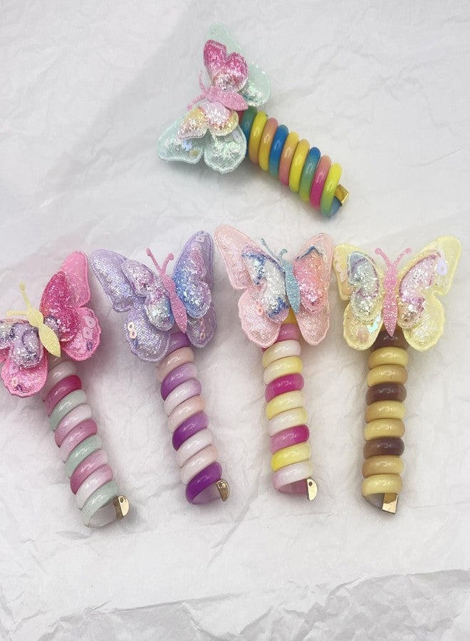 Plenteous ربطات شعر حلزونية متعددة للنساء والفتيات، ربطات شعر سلكية، ربطات شعر مطاطية، حامل ذيل حصان، ربطات شعر سلكية - قطعتان متعددتا الألوان. (فراشة لامعة) - Image 2