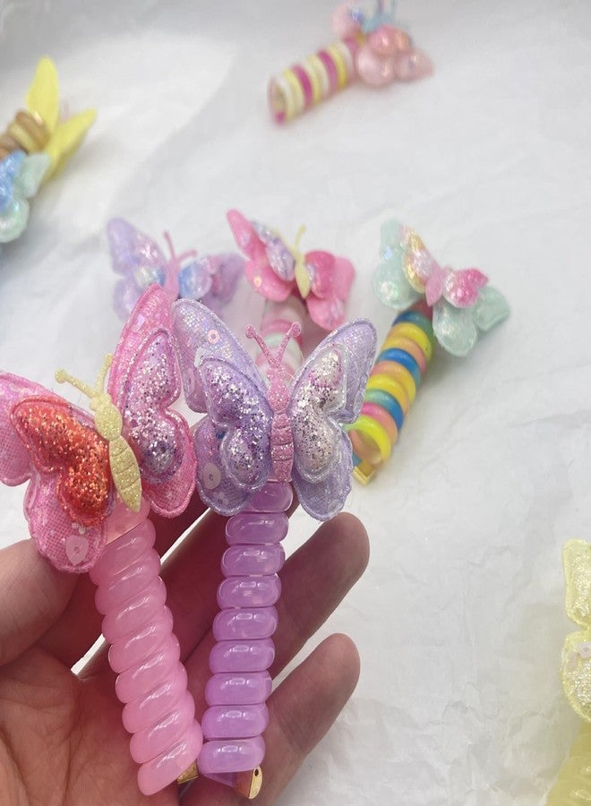 Plenteous ربطات شعر حلزونية متعددة للنساء والفتيات، ربطات شعر سلكية، ربطات شعر مطاطية، حامل ذيل حصان، ربطات شعر سلكية - قطعتان متعددتا الألوان. (فراشة لامعة) - Image 3