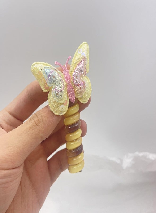 Plenteous ربطات شعر حلزونية متعددة للنساء والفتيات، ربطات شعر سلكية، ربطات شعر مطاطية، حامل ذيل حصان، ربطات شعر سلكية - قطعتان متعددتا الألوان. (فراشة لامعة) - Image 4