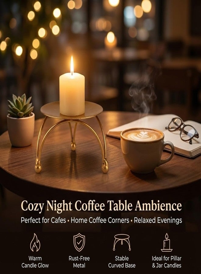 Enorme Gold Metal Candle Holder | Elegant Decorative Pillar Candle Stand for Home, Office & Table Décor | Durable, Rust-Free & Modern Design Candle Holder - (Pack of - 3) - Image 4