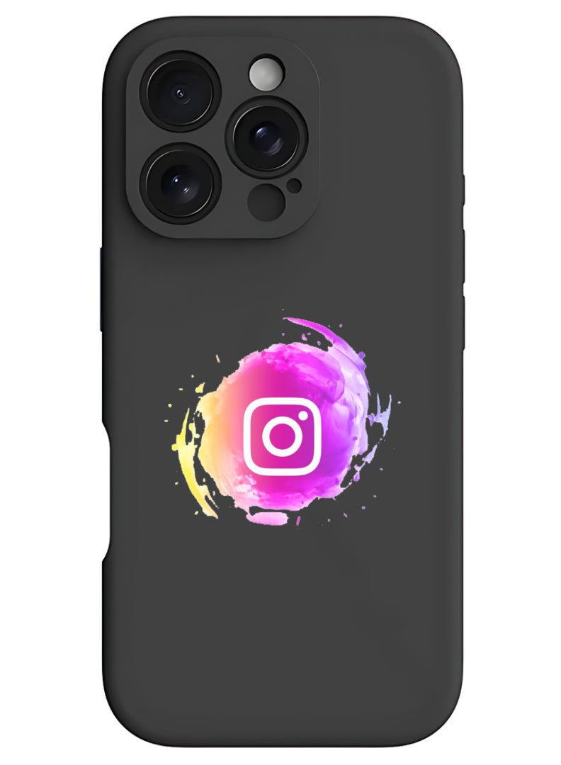 Theodor iPhone 16 Pro Black Protective Slim Fit Case Liquid Silicone Cover with Full Body Protection Anti-Scratch Shockproof Case For iPhone - Instagram logo - Image 1