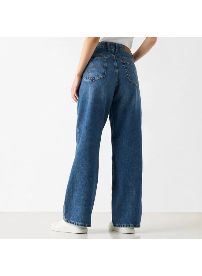 Lee Cooper Lee Cooper Solid High-Rise Jeans with Button Closure and Pockets