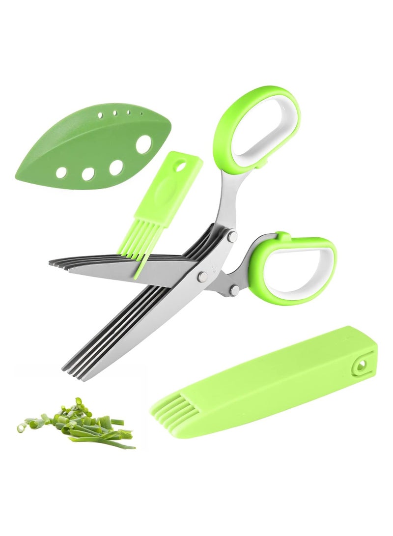 Herb Scissors Set - Master Culinary Multipurpose Cutting Shears with Stainless Steel 5 Blades, Herb Stripper, Safety Cover and Cleaning Comb for Cutting Cilantro Onion Salad