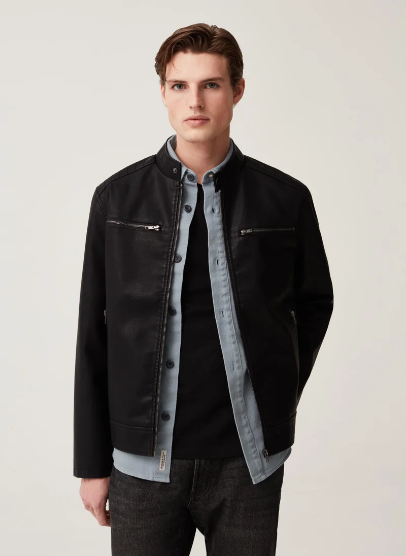 او في اس Grand & Hills biker jacket with mock neck