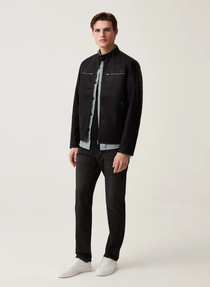 او في اس Grand & Hills biker jacket with mock neck
