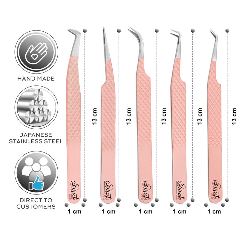 SIVOTE Lash Tweezers for Eyelash Extensions, Pack of 5 Peach â€“ Lash Extension Tweezers Set with Diamond Grip, Precision Fiber Tip for Volume Eyelash Extensions - Image 4