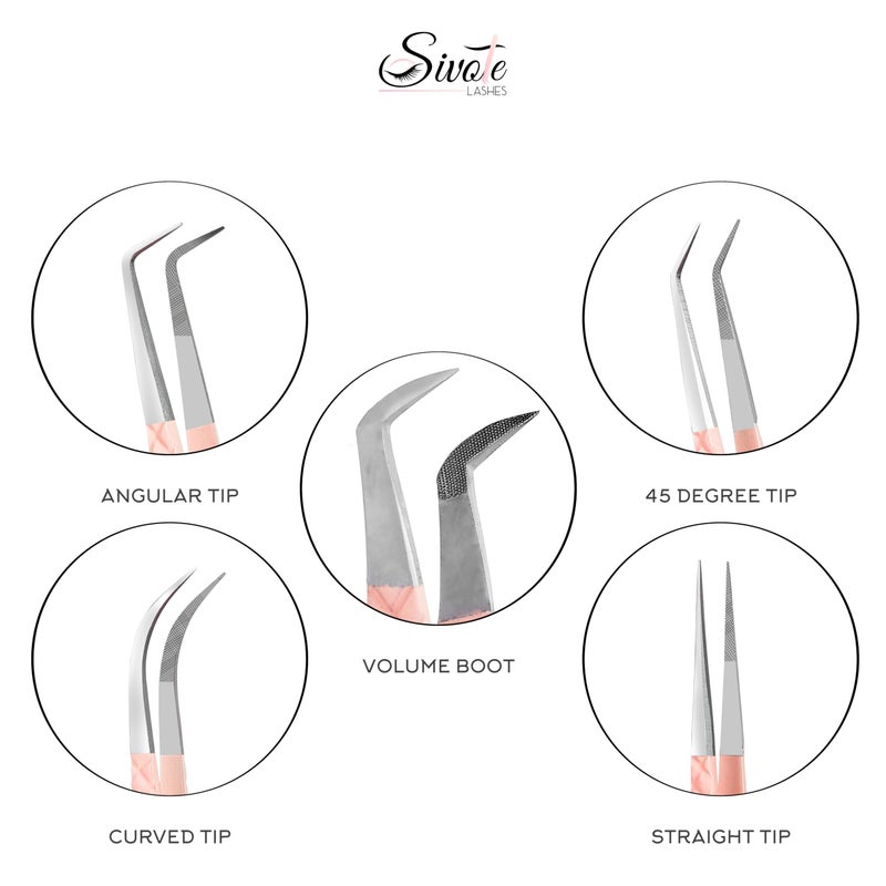 SIVOTE Lash Tweezers for Eyelash Extensions, Pack of 5 Peach â€“ Lash Extension Tweezers Set with Diamond Grip, Precision Fiber Tip for Volume Eyelash Extensions - Image 5
