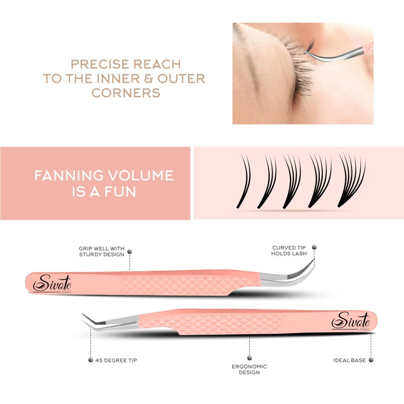 SIVOTE Lash Tweezers for Eyelash Extensions, Pack of 5 Peach â€“ Lash Extension Tweezers Set with Diamond Grip, Precision Fiber Tip for Volume Eyelash Extensions - Image 3