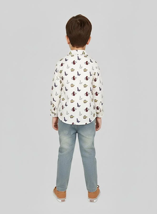 babyqlo Dinosaur Shirt With White Tee and Denim Set