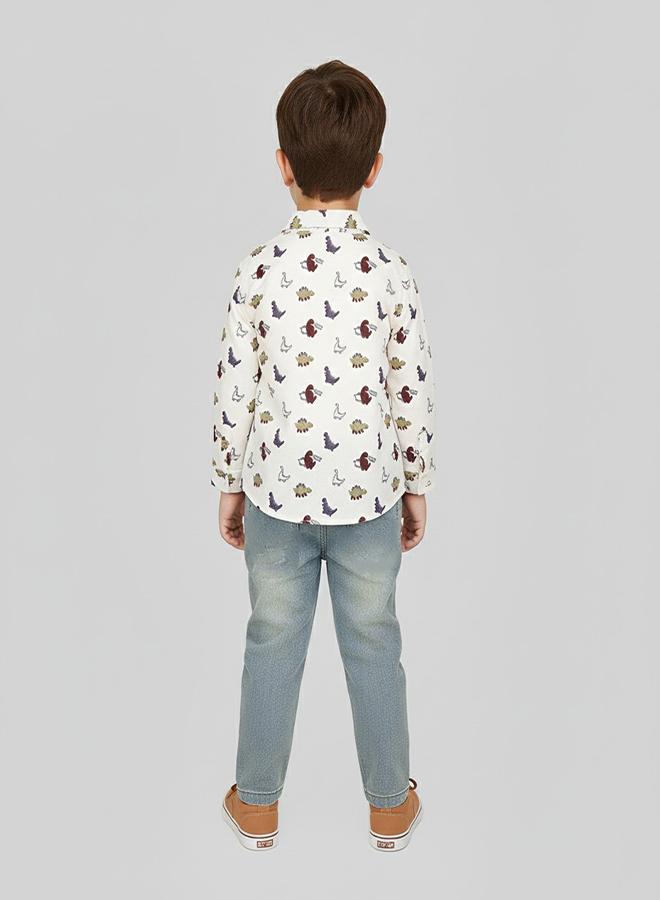 babyqlo Dinosaur Shirt With White Tee and Denim Set - Image 2