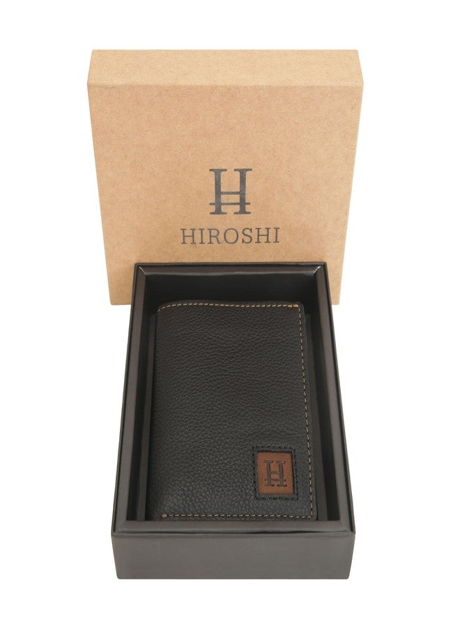 HIROSHI Genuine Leather Men Bi Fold Wallet with Card Slots -Black - Image 2