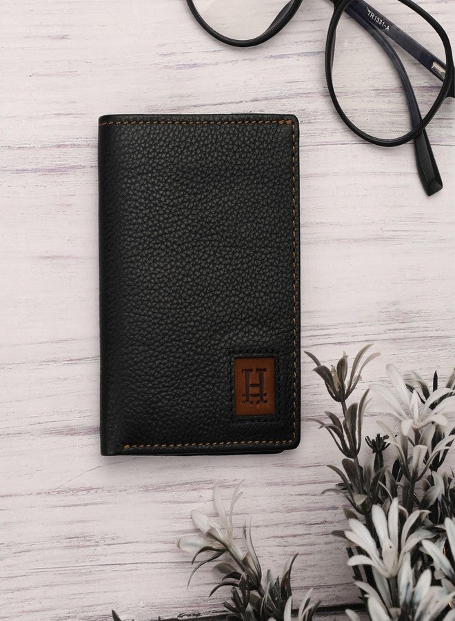 HIROSHI Genuine Leather Men Bi Fold Wallet with Card Slots -Black - Image 3