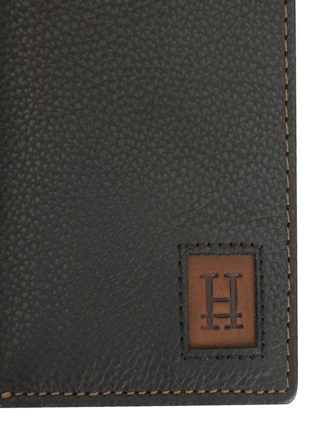 HIROSHI Genuine Leather Men Bi Fold Wallet with Card Slots -Black - Image 4