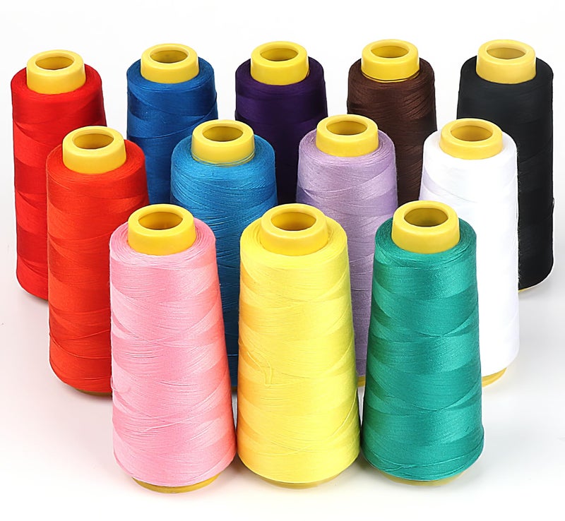 ilauke 12 X 1500M Overlock Sewing Thread Polyester Thread Assorted Colors Yard Spools Cone Polyester for Serger Quilting Drapery Machine 40S2