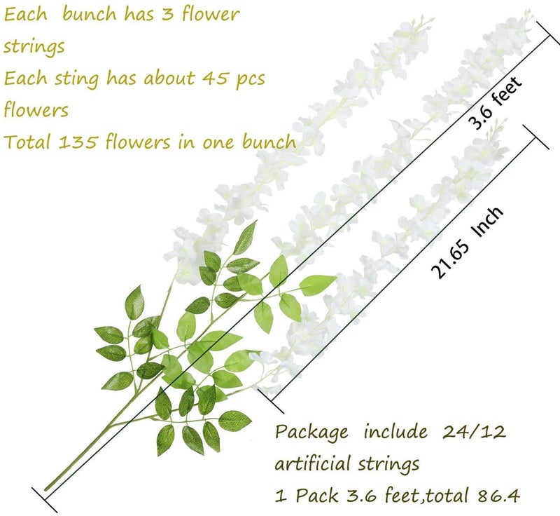 Well Art Gallery Well Art Gallery Inches Wisteria Artificial Flower Chandelier Artificial Hanging Flowers for Decoration Flower Decoration for Wedding Artificial Flowers Hanging Tall Flowers White 4  - Image 2
