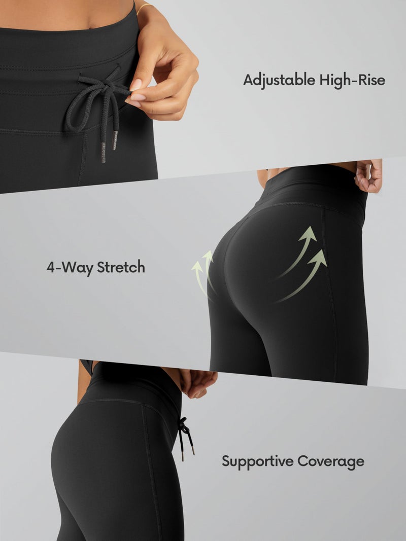 ODODOS Women's Drawstring Tie Daily Leggings 25" Inseam 7/8 Length High Waist Workout Yoga Pants, Black, Medium - Image 5