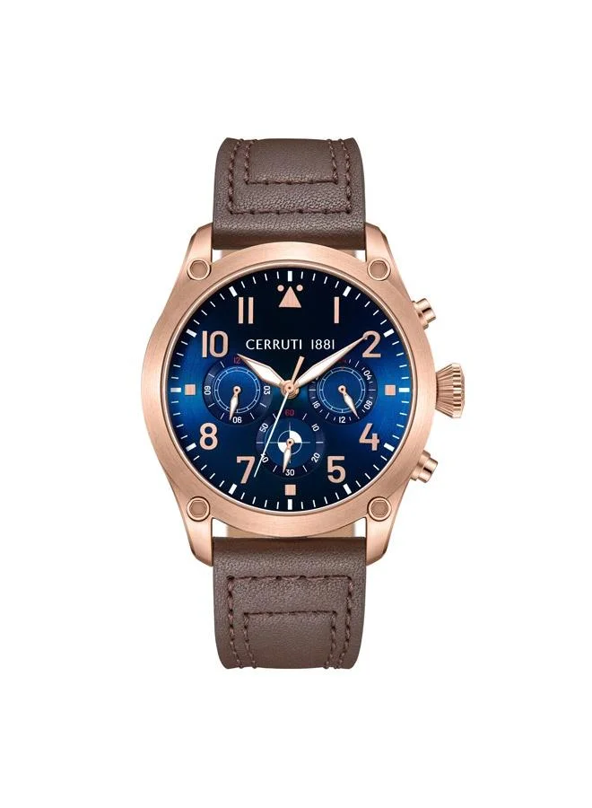 شيروتي 1881 Cerruti 1881 Calenzano Analog Navy Blue Watch For Men Sapphire Coated Facet Glass And Genuine Leather Strap 35mm Water Resistant 5 ATM - CIWGF0042501