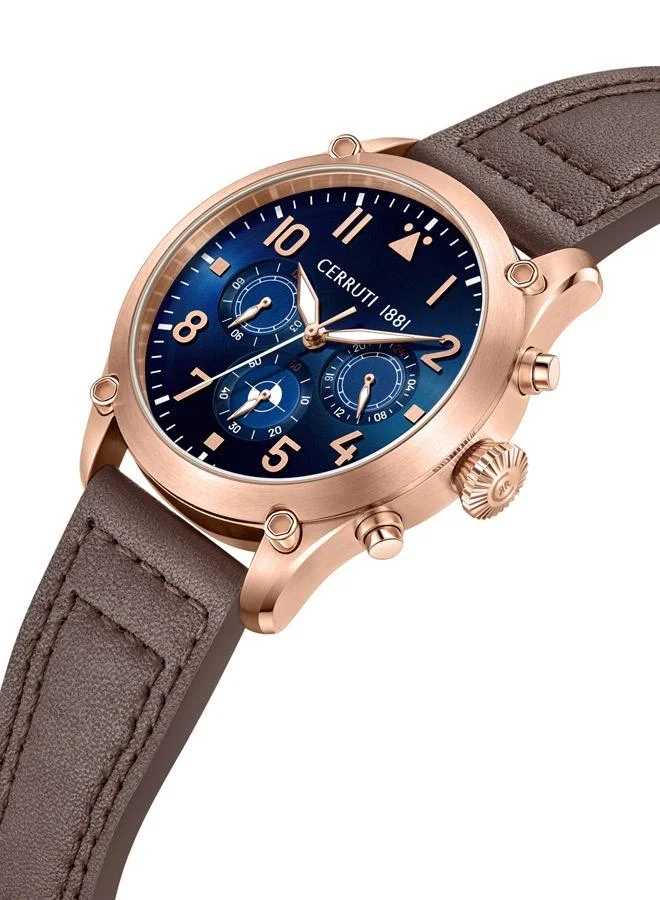 شيروتي 1881 Cerruti 1881 Calenzano Analog Navy Blue Watch For Men Sapphire Coated Facet Glass And Genuine Leather Strap 35mm Water Resistant 5 ATM - CIWGF0042501