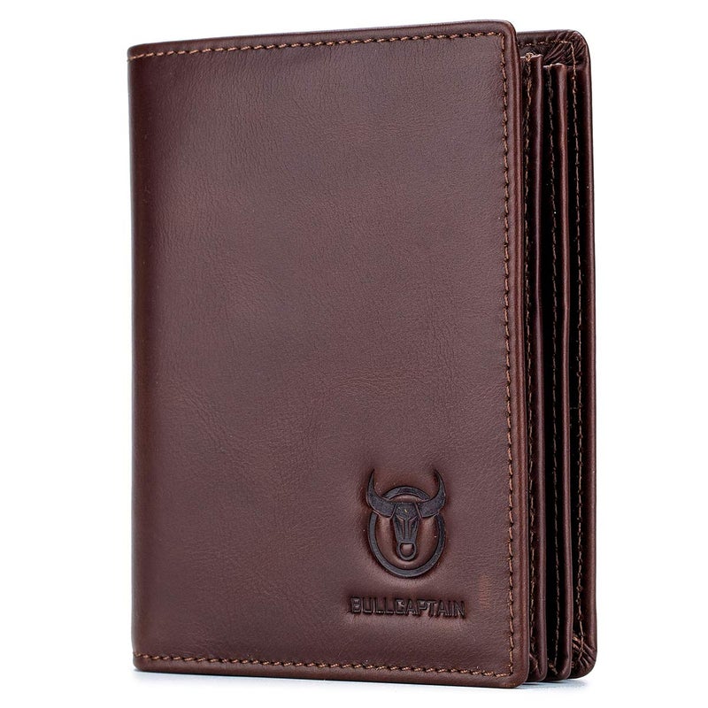 BULLCAPTAIN Large Capacity Genuine Leather Bifold Wallet/Credit Card Holder for Men with 15 Card Slots QB-027 (Brown) - Image 1