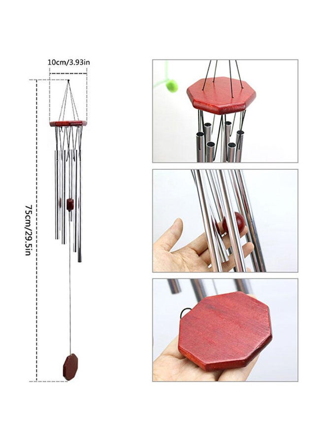 NIBEMINENT Solid Wood Retro Wind Chimes With Metal Ornaments Silver 75X10centimeter  - Image 2