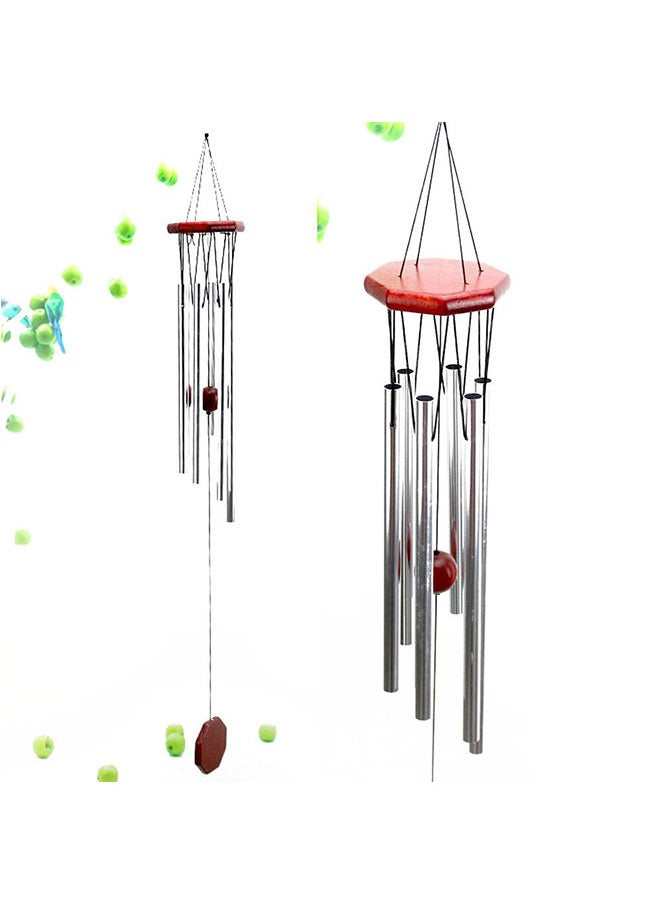 NIBEMINENT Solid Wood Retro Wind Chimes With Metal Ornaments Silver 75X10centimeter  - Image 3