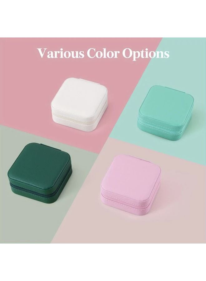 Beige Travel Jewelry Organizer With Mirror Waterproof Faux Leather Portable Jewelry Box - Image 2