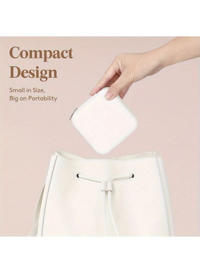 Beige Travel Jewelry Organizer With Mirror Waterproof Faux Leather Portable Jewelry Box - Image 5