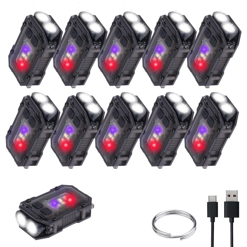 KunHe 10 Pack Bulk Rechargeable EDC Flashlight 280 Lumen 8Modes Mini Keychain Pack with Clip on Flashlight USBC Magnetic COB Side Light Keychain Light Suitable for Night Work Hiking Dog Walking Gift - Image 2