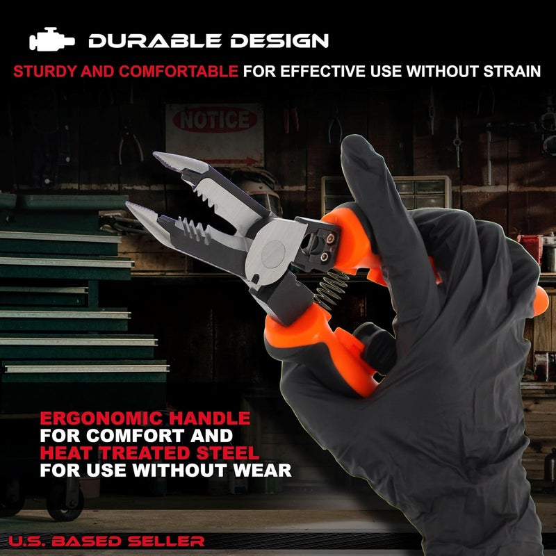 ABN Needle Nose Pliers Set 8Inch 1pk Ergonomic MultiUse Wire Stripper Wire Crimper Cutter Stripper Tool 1018 AWG - Image 5