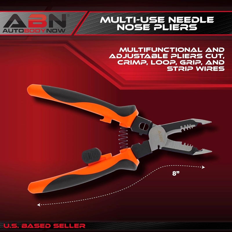 ABN Needle Nose Pliers Set 8Inch 1pk Ergonomic MultiUse Wire Stripper Wire Crimper Cutter Stripper Tool 1018 AWG - Image 3