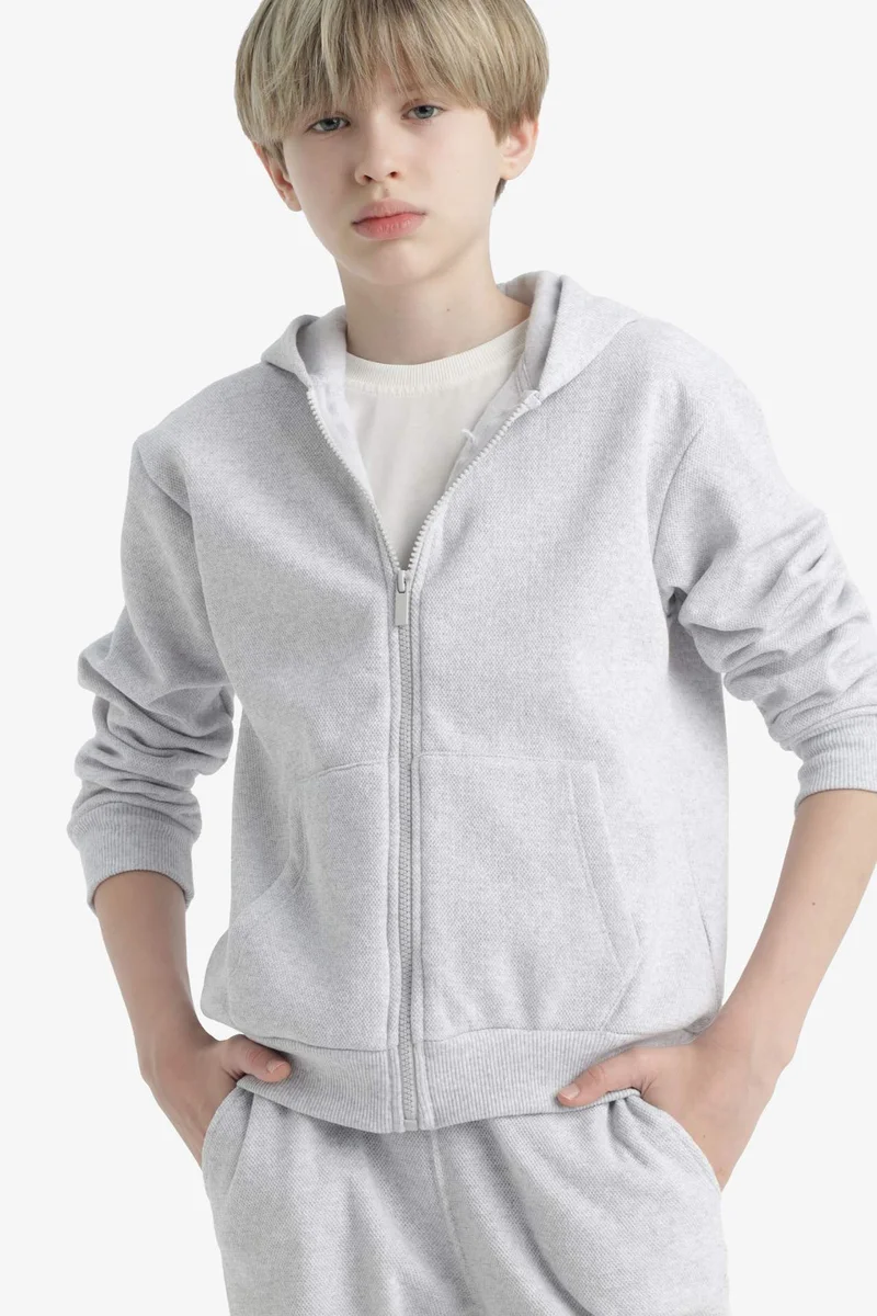 ديفاكتو Boy Hooded School Zippered Sweatshirt