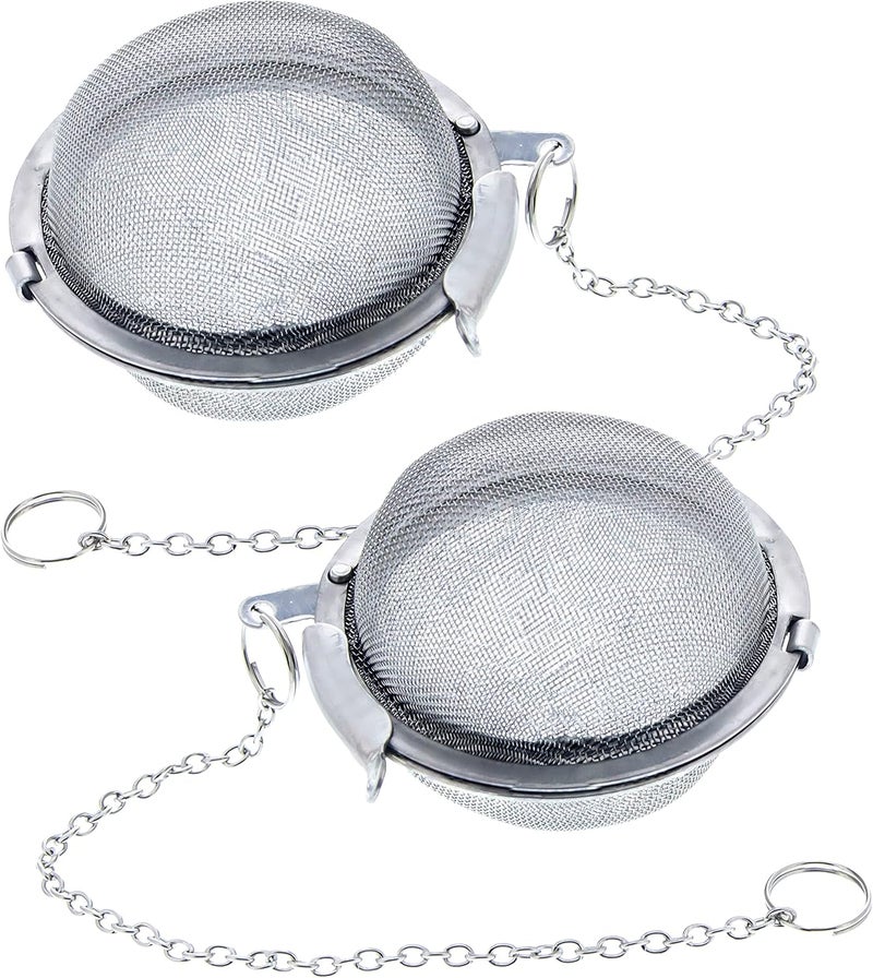 U.S. Kitchen Supply 2 مصفاة شاي كروية من الفولاذ المقاوم للصدأ - بحجم 2.1" مع شبكة دقيقة إضافية - لنقع الشاي السائب، الأعشاب، التوابل والتتبيلات - إبريق شاي، كوب شاي وقهوة - Image 1