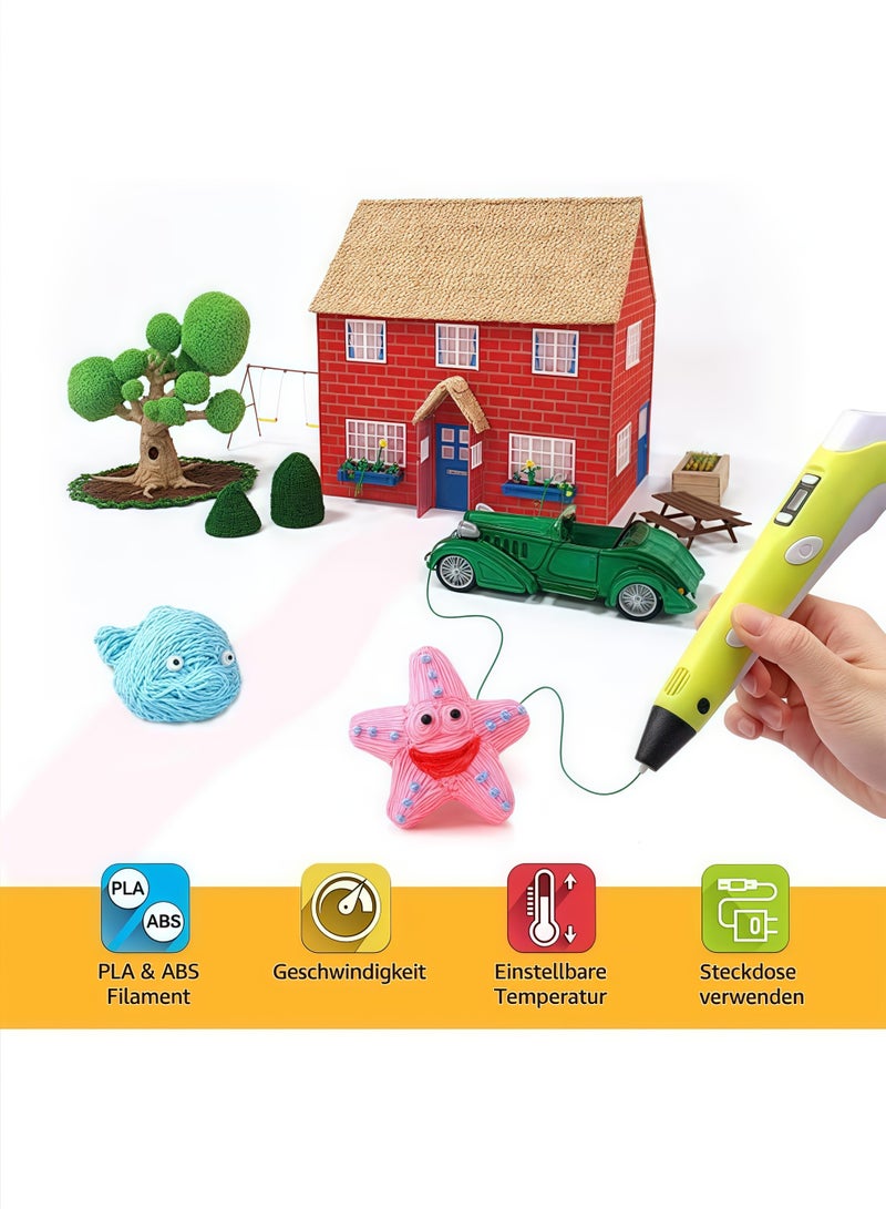 3D Printing Pen with Display Includes 3 Initial Color Filaments and Project Guide Book Charger Base 3D Printer Pen Set for Children Adjustable Temperature and Speed, for Graffiti, Drawing, Model Making (Yellow) - Image 5