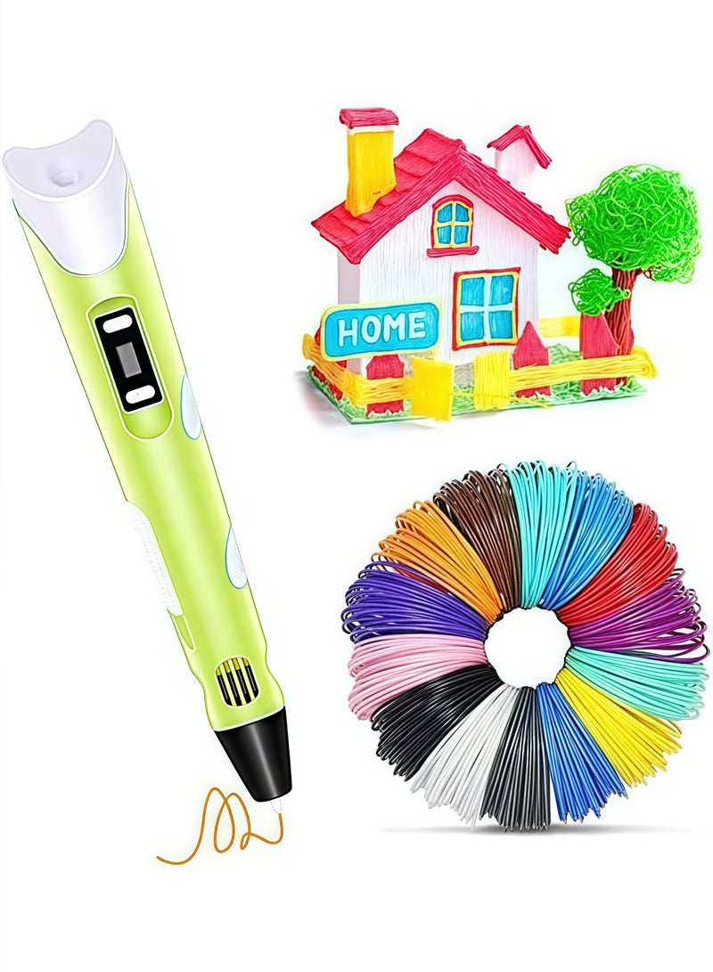3D Printing Pen with Display Includes 3 Initial Color Filaments and Project Guide Book Charger Base 3D Printer Pen Set for Children Adjustable Temperature and Speed, for Graffiti, Drawing, Model Making (Yellow) - Image 1