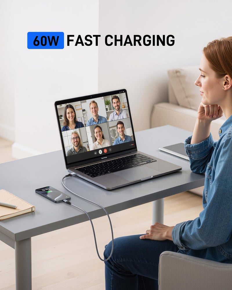 ohbox USB to USB C Cable 60W Fast Charging [2 Pack 6FT], USB A to USB C Cable for CarPlay, Durable Braided USB Type C iPhone Charger USBC Cord for iPhone 17/16/15/Pro Max/Plus, Samsung Galaxy S23 and More - Image 4