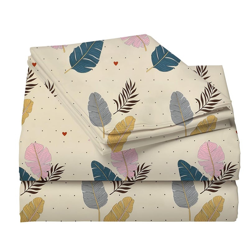 IVAZA IVAZA Floral Print 144 TC Ezyption Cotton Double Bedsheet with 2 Pillow CoversBreathable Wrinkle Free and Soft Touch Leaf Cream  - Image 4