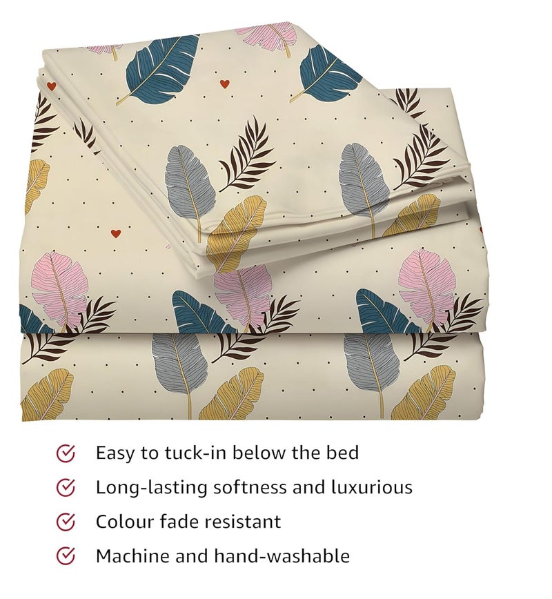 IVAZA IVAZA Floral Print 144 TC Ezyption Cotton Double Bedsheet with 2 Pillow CoversBreathable Wrinkle Free and Soft Touch Leaf Cream  - Image 5