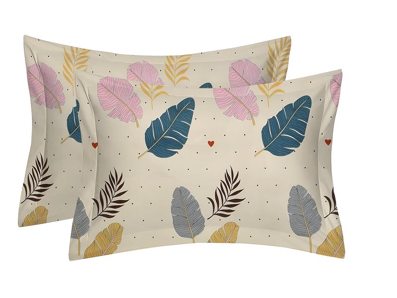 IVAZA IVAZA Floral Print 144 TC Ezyption Cotton Double Bedsheet with 2 Pillow CoversBreathable Wrinkle Free and Soft Touch Leaf Cream  - Image 3