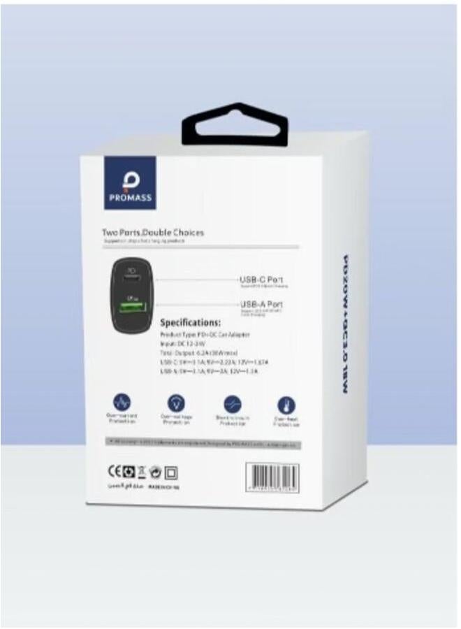 Promass 38W car charger with a fast USB port and a fast PD port for all devices - Image 3