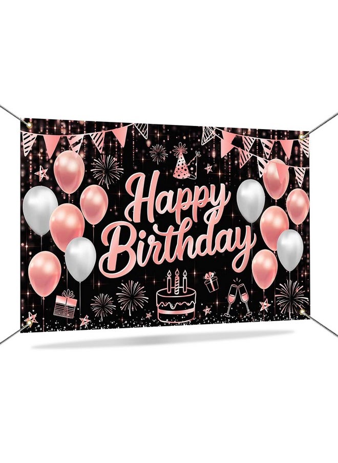 Mocsicka Mocsicka Happy Birthday Backdrop Rose Gold Happy Birthday Banner for Women Men Birthday Party Decorations Photography Background Party Suppiles 70.8 x 43.3 Inch  - Image 1