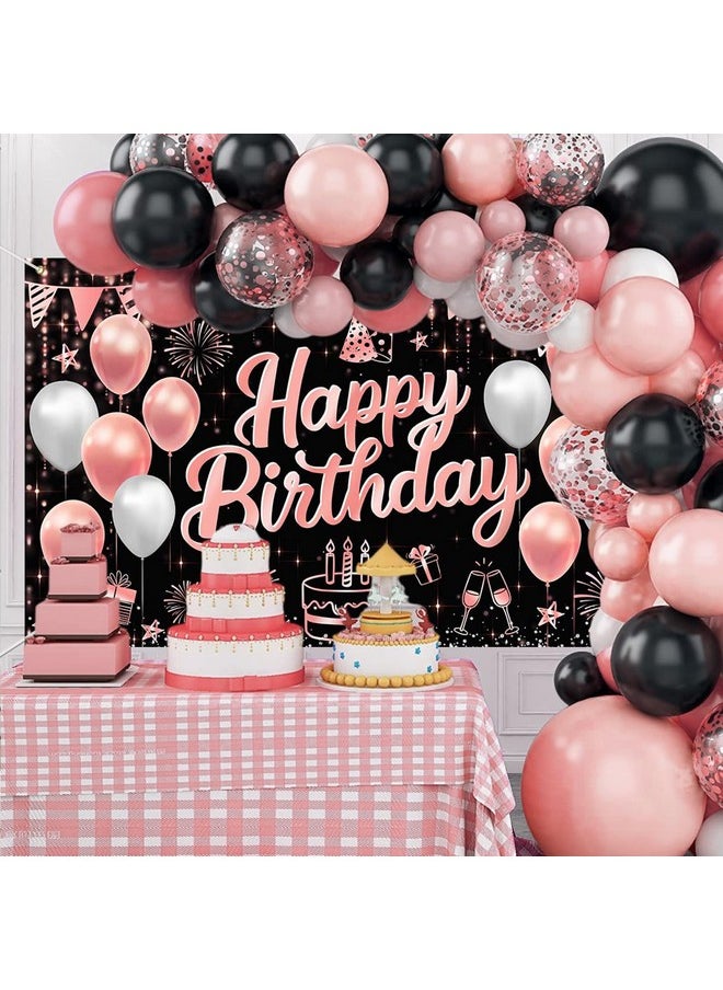 Mocsicka Mocsicka Happy Birthday Backdrop Rose Gold Happy Birthday Banner for Women Men Birthday Party Decorations Photography Background Party Suppiles 70.8 x 43.3 Inch  - Image 2