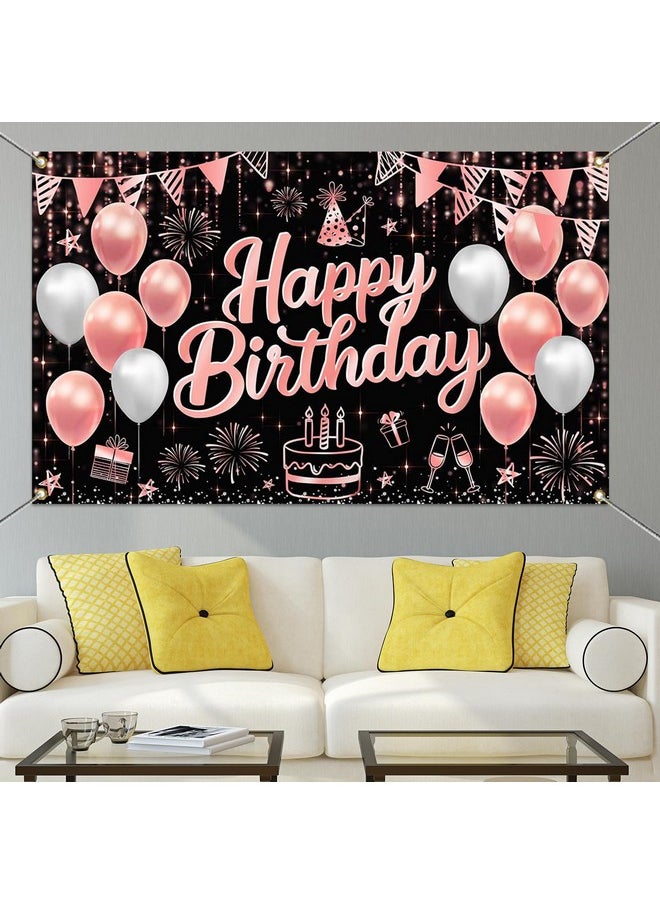 Mocsicka Mocsicka Happy Birthday Backdrop Rose Gold Happy Birthday Banner for Women Men Birthday Party Decorations Photography Background Party Suppiles 70.8 x 43.3 Inch  - Image 4