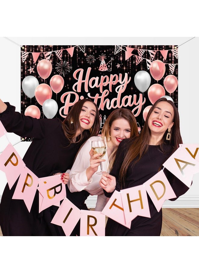 Mocsicka Mocsicka Happy Birthday Backdrop Rose Gold Happy Birthday Banner for Women Men Birthday Party Decorations Photography Background Party Suppiles 70.8 x 43.3 Inch  - Image 3