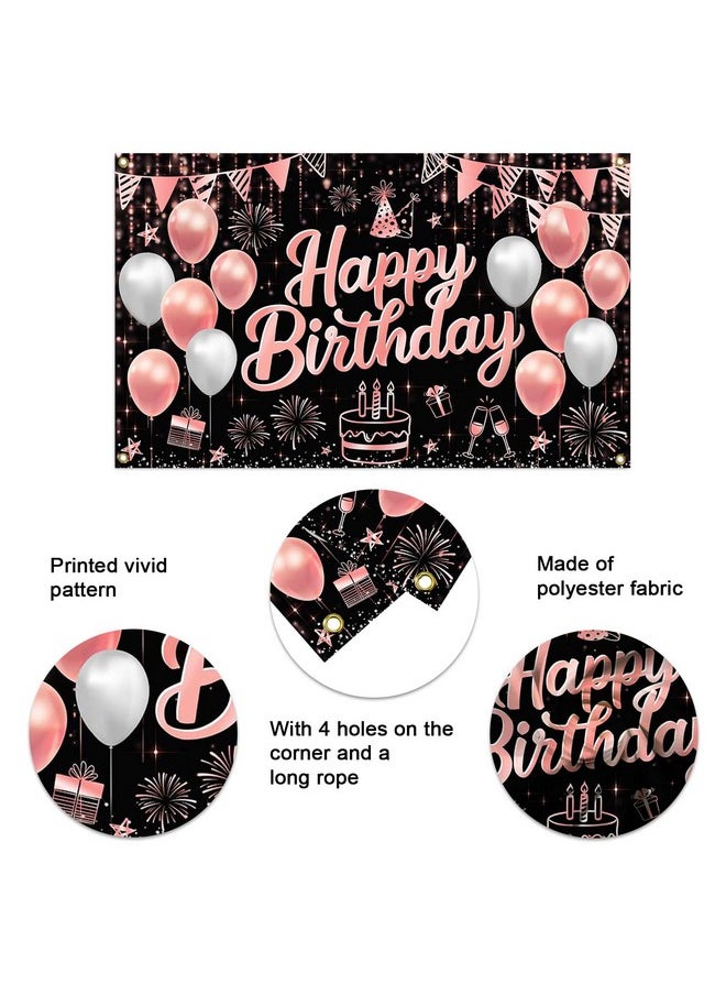 Mocsicka Mocsicka Happy Birthday Backdrop Rose Gold Happy Birthday Banner for Women Men Birthday Party Decorations Photography Background Party Suppiles 70.8 x 43.3 Inch  - Image 5