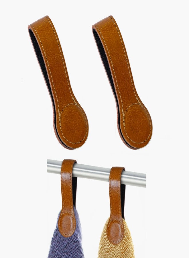 Sozize Leather Magnetic Kitchen and Bathroom Towel Clips for Oven Handle, Towel Rods or Racks (2, Light Brown) - Image 1